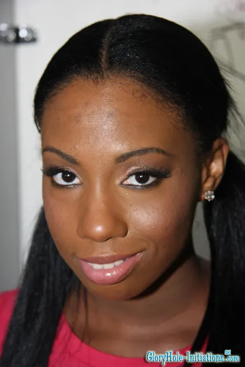 Mahlia Milan: Ebony Brunette in Pigtails Sucks and Fucks at Gloryhole – photo 1 of 20