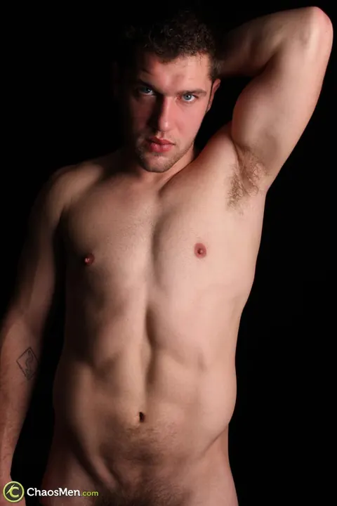 Athletic Hairy Man Strips Nude and Grips His Hard Cock – photo 11 of 21