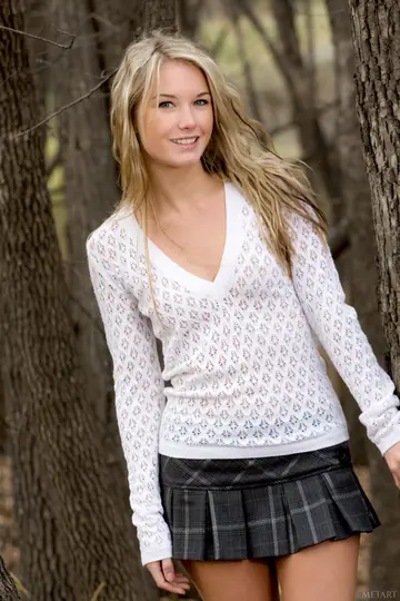Canadian Blonde Strips Out of Her Skirt in the Forest