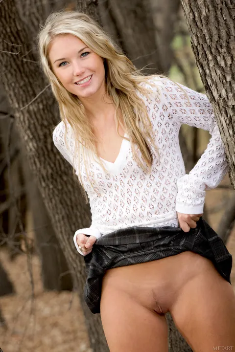 Canadian Blonde Strips Out of Her Skirt in the Forest – photo 3 of 20