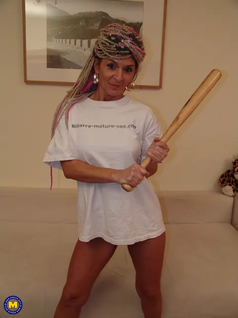 Blonde European MILF in Jeans Works a Baseball Bat Deep in Her Ass – photo 12 of 21