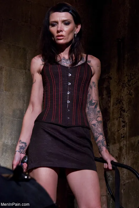 Simone Kross: Petite Brunette in a Skirt and Heels Dominates Bound Man – photo 17 of 21
