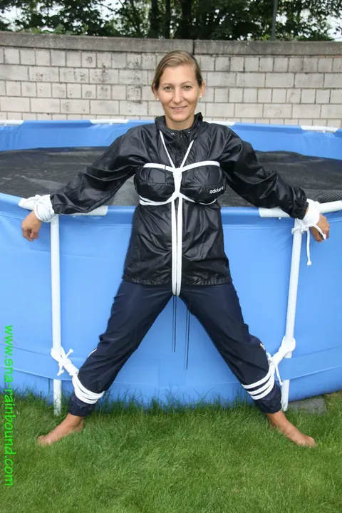 Amateur Woman Bound and Gagged Kneels by the Pool – photo 4 of 16