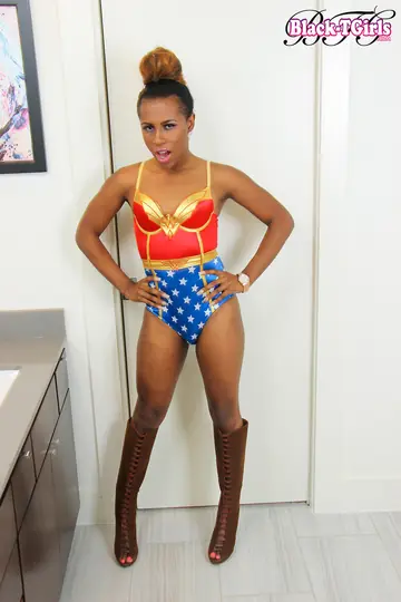 Ebony Trans Woman Undresses, Turns and Displays Her Cock