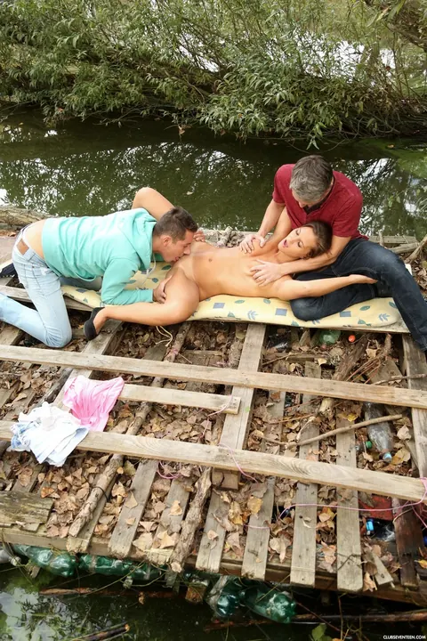 Naomi Bennet: Czech Brunette Sucks Two Cocks Outdoors and Takes a Cumshot – photo 11 of 21
