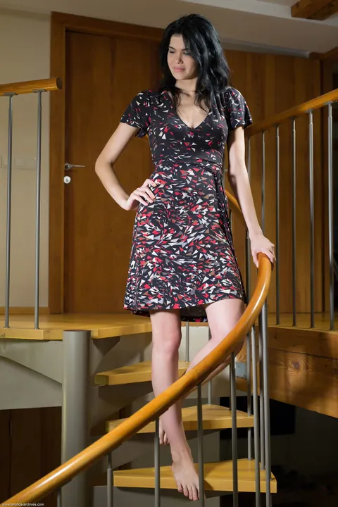 Hanna Lace: Tall Brunette Strips Nude and Poses Showing Her Natural Tits and Long Legs – photo 1 of 21