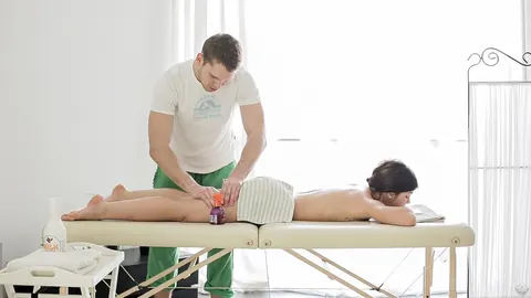 Alice Smack: Petite Brunette Sucks and Rides in a Threesome on the Massage Table – photo 7 of 20