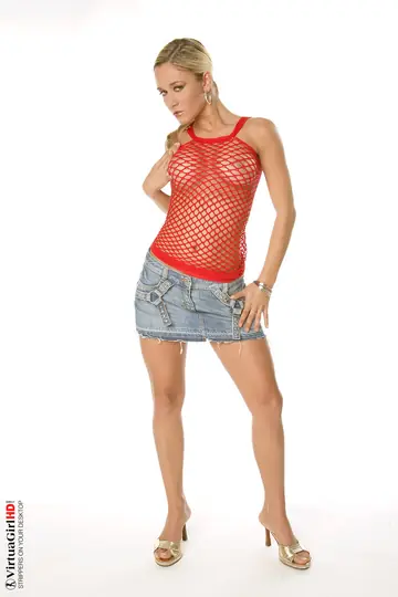 European Blonde MILF Strips Out of Her Denim Miniskirt