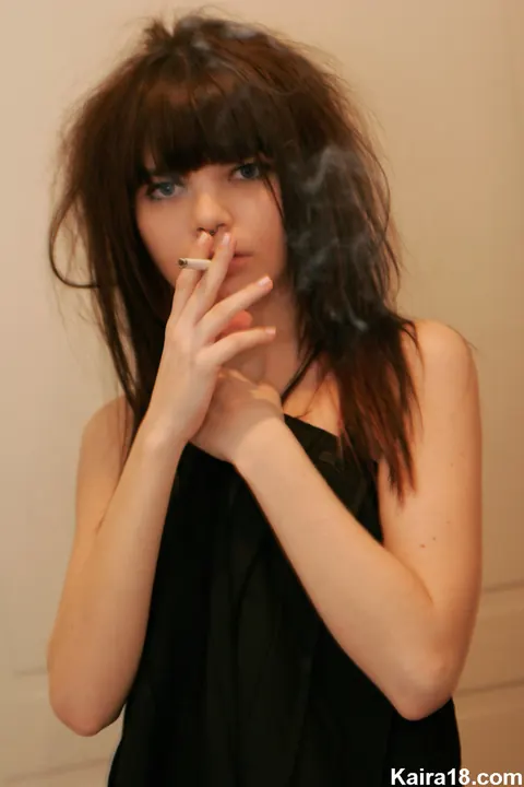 Slim Czech Brunette Smokes in Lingerie Before Stripping Nude – photo 7 of 12