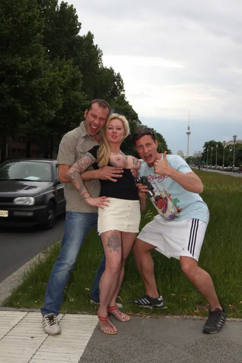 ELYSA SKY: Busty Blonde in a Skirt Takes Two Men Outdoors – photo 19 of 20