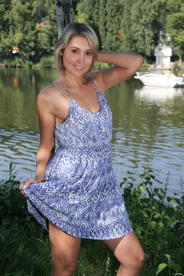 Czech Blonde Sheds Her Dress by the River