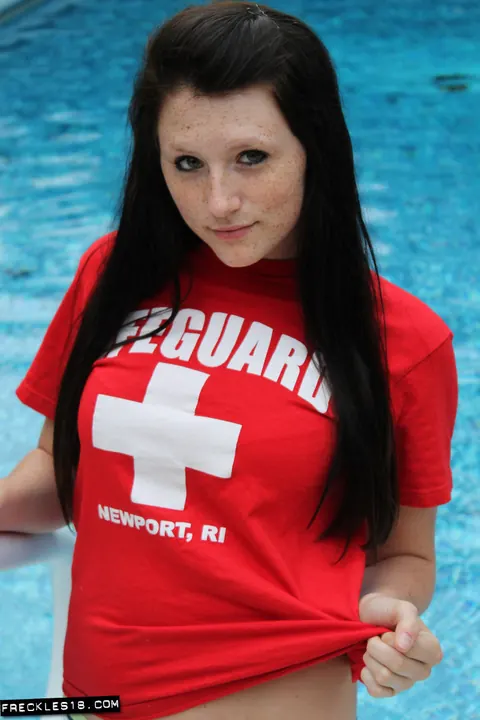 Slim Brunette with Big Tits Strips and Spreads Poolside – photo 5 of 12