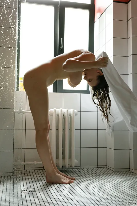 Alevtina Batman: Brunette with Big Natural Tits Strips Off Her Panties in the Bathroom – photo 10 of 12