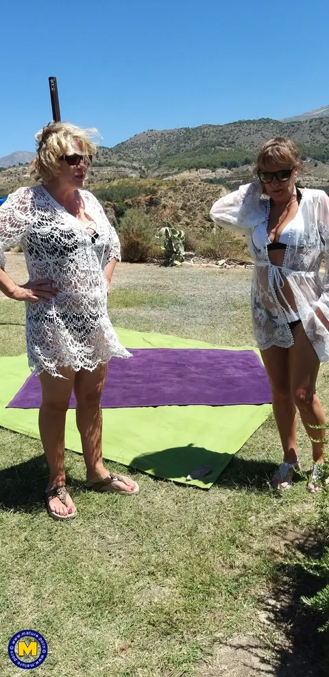 Mature Curvy Lesbians with Glasses Fuck with a Dildo Outdoors – photo 1 of 21