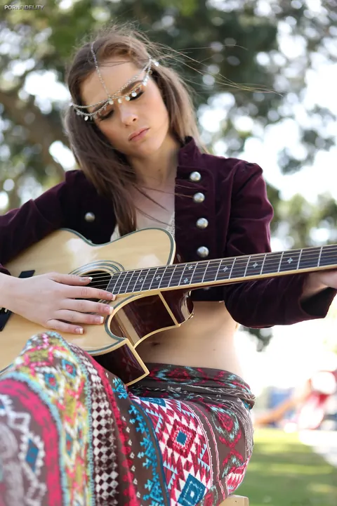 Penny Brooks: Skinny British Redhead Flashes Her Tits Playing Guitar Outdoors – photo 2 of 17