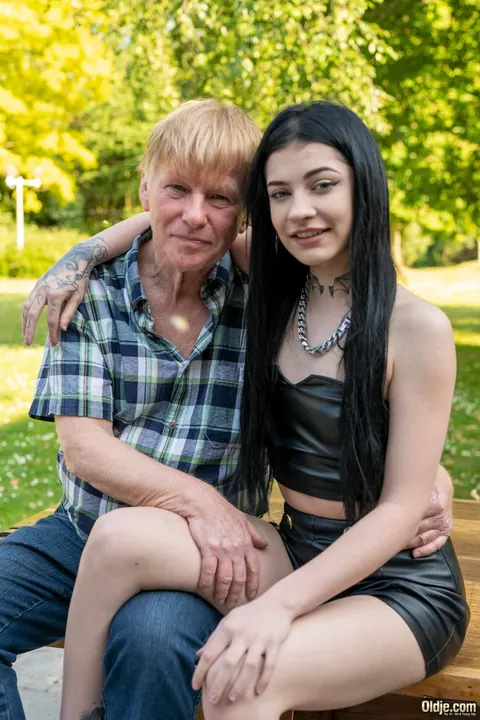 Chloe Heart: Brunette with Small Natural Tits and a Tattoo Fucks an Older Man at a Table – photo 1 of 21