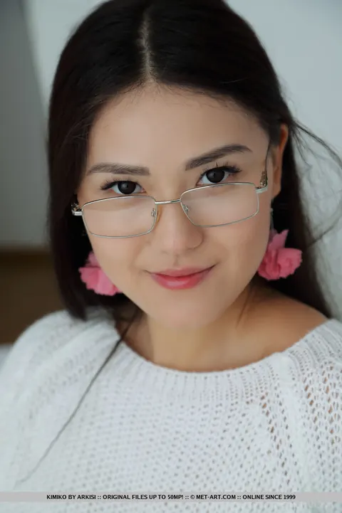 Asian Brunette in Glasses Spreads Her Shaved Pussy in Socks – photo 2 of 18