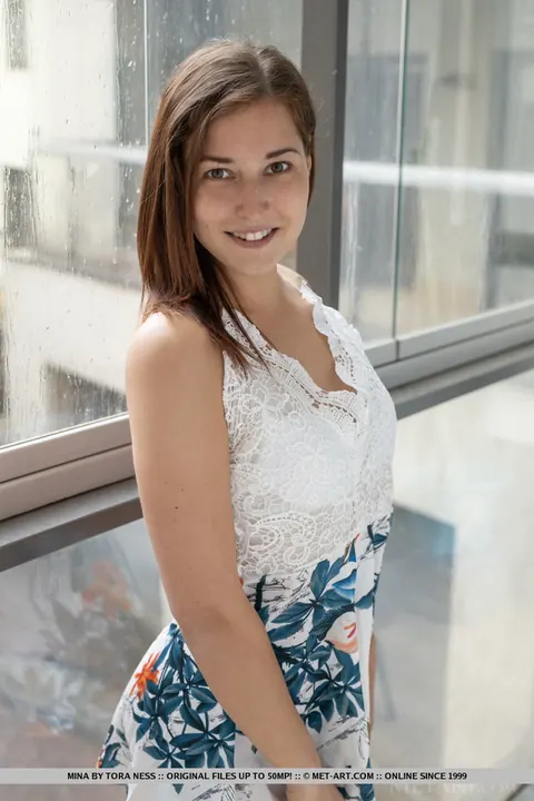 Brunette in a Skirt Spreads Her Shaved Pussy – photo 3 of 18