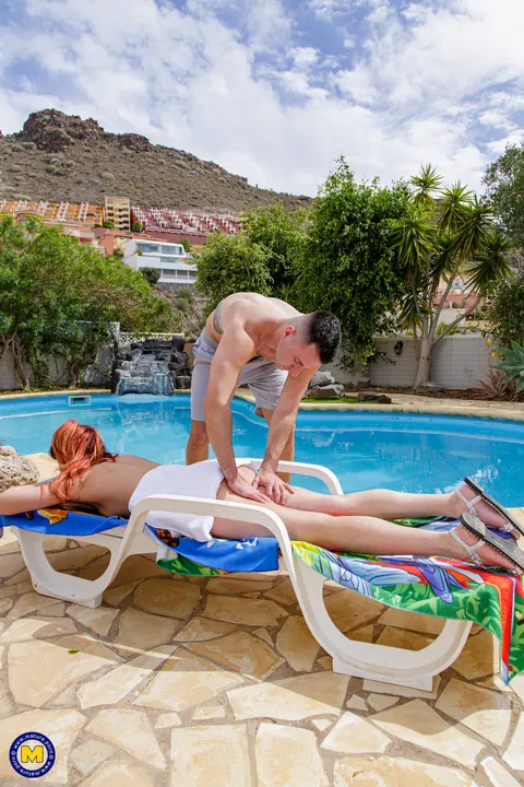 Sper Marie: Redhead MILF Sucks Masseur and Rides Him Poolside – photo 13 of 21