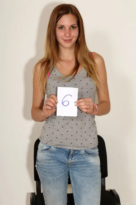 Candy Sweet: Slim Hungarian Brunette Strips Out of Her Jeans and Socks at the Casting – photo 1 of 20