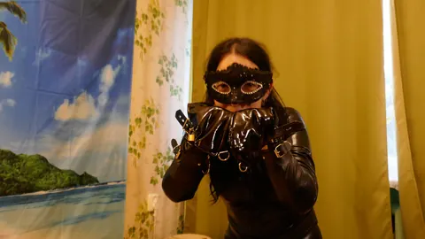 PAWG Brunette in Leather Escapes Cuffs and Spreads – photo 16 of 16