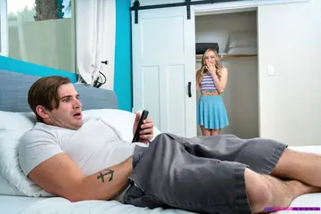 Blonde in Lingerie and Skirt Gives a Handjob Before Sex