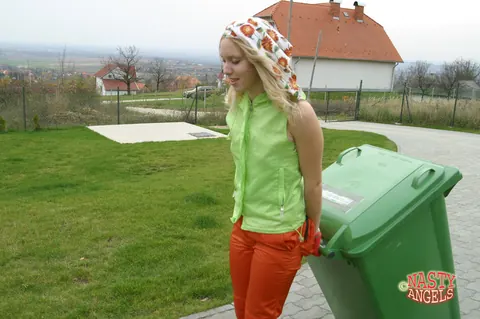 Blonde European Strips Out of Her Uniform Outdoors – photo 4 of 21