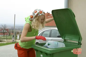Blonde European Strips Out of Her Uniform Outdoors