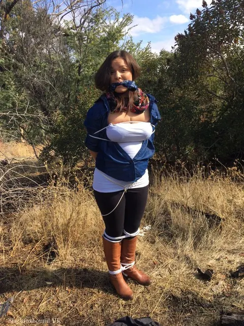 Sofia Lee: Curvy Czech Brunette Rope Bound and Cleave Gagged in Boots Outdoors – photo 5 of 15