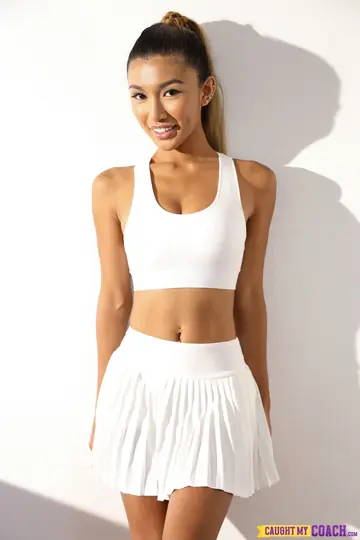 Clara Trinity – Slim Asian Babe Strips Out of Her Tennis Outfit for Office Sex