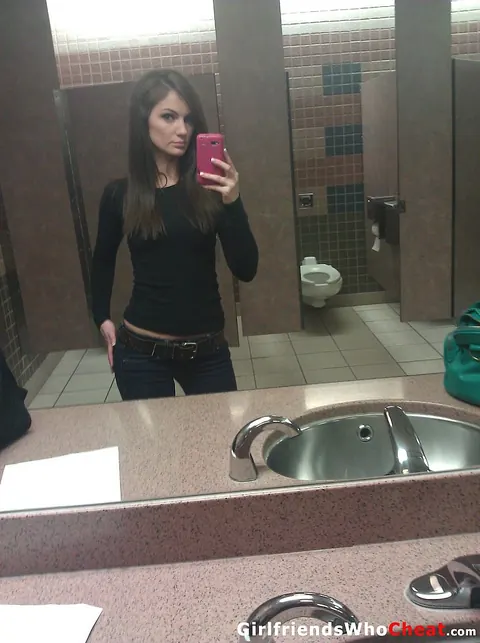 Lily Carter: Brunette in Shorts Takes Selfies and Spreads in the Bathroom – photo 1 of 15