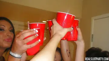 Busty Women Lick Pussy and Finger at a Party