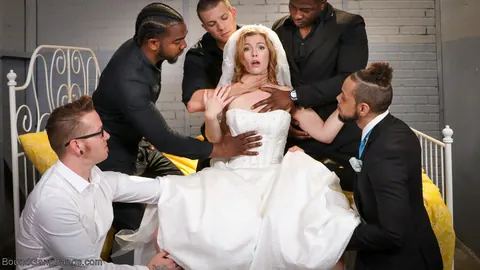 Ella Nova: Blindfolded Blonde Bride Takes an Interracial Anal Gangbang in Panties – photo 4 of 20