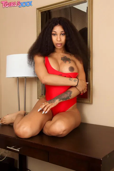 Ebony Trans Woman Undresses and Poses Nude Standing – photo 4 of 16
