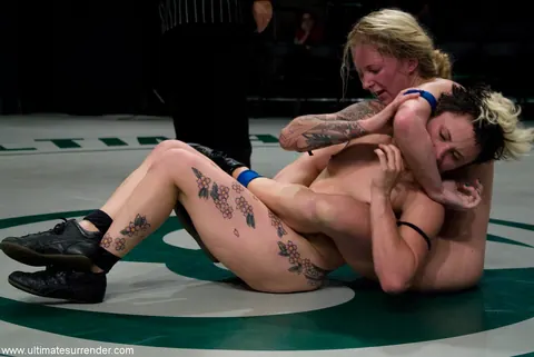 Dia Zerva: Tattooed Blonde and Thick Brunette Wrestle, Finger and Lick in Bondage – photo 5 of 21