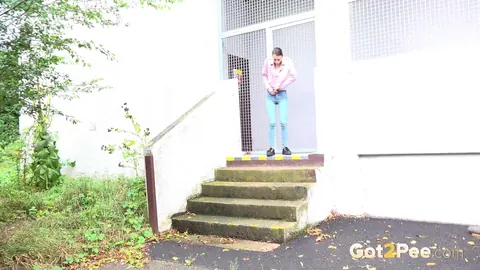 Adele Unicorn: Skinny European Brunette Lowers Jeans to Pee Outdoors – photo 3 of 15