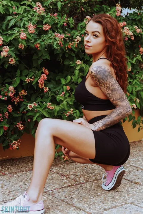 Mia Stryker: Busty Redhead Strips Out of Her Panties by Blooming Bushes – photo 3 of 12
