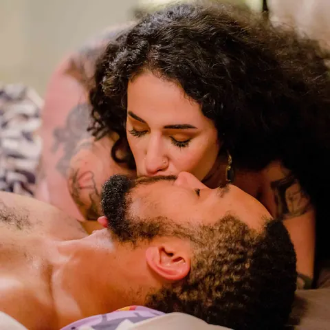 Arabelle Raphael: European Brunette and Redhead with Big Tits Share a Man in a Threesome – photo 12 of 16