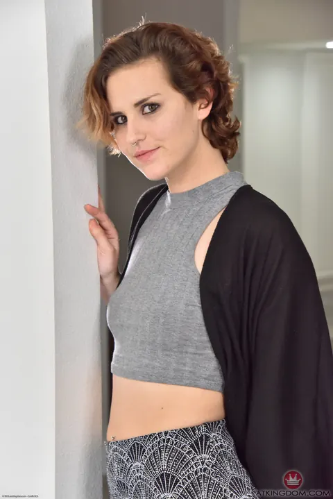Camille Cooper: Slim Curly Brunette Undresses and Spreads Her Pussy – photo 1 of 21