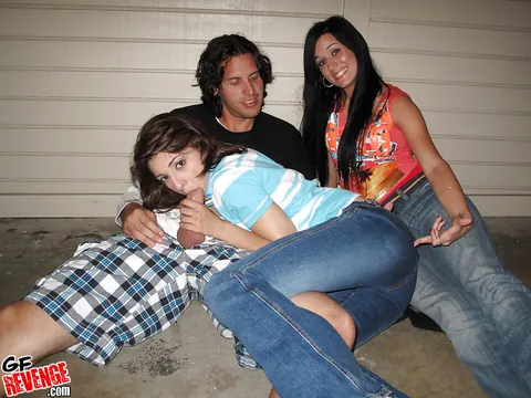 Lexi Bloom: Brunette in Jeans Sucks Cock and Takes Anal in a Threesome – photo 8 of 16