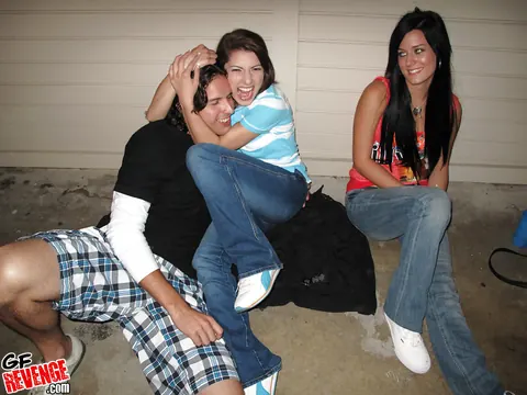 Lexi Bloom: Brunette in Jeans Sucks Cock and Takes Anal in a Threesome – photo 6 of 16