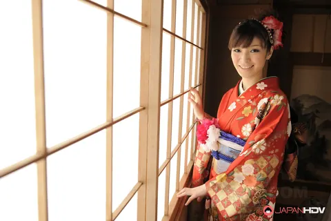 Sakura Aoi: Busty Japanese Brunette Opens Her Kimono to Show Her Hairy Bush – photo 8 of 15
