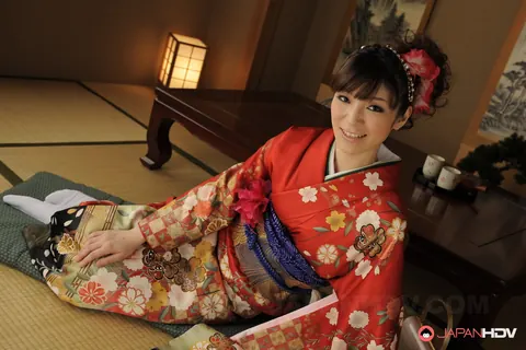 Sakura Aoi: Busty Japanese Brunette Opens Her Kimono to Show Her Hairy Bush – photo 10 of 15