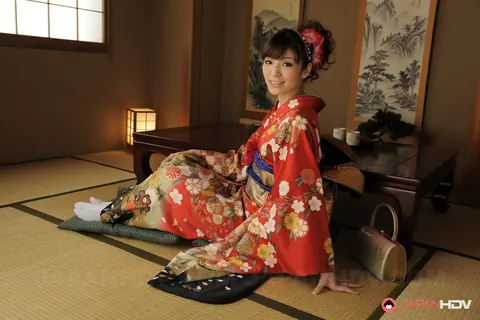 Sakura Aoi: Busty Japanese Brunette Opens Her Kimono to Show Her Hairy Bush – photo 9 of 15