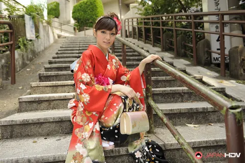 Sakura Aoi: Busty Japanese Brunette Opens Her Kimono to Show Her Hairy Bush – photo 2 of 15