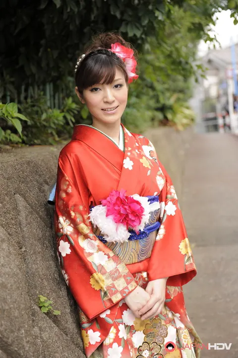 Sakura Aoi: Busty Japanese Brunette Opens Her Kimono to Show Her Hairy Bush – photo 7 of 15