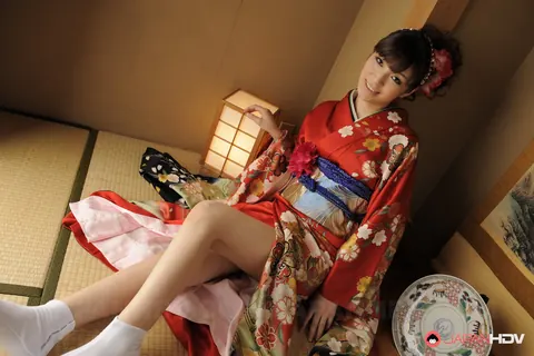 Sakura Aoi: Busty Japanese Brunette Opens Her Kimono to Show Her Hairy Bush – photo 14 of 15