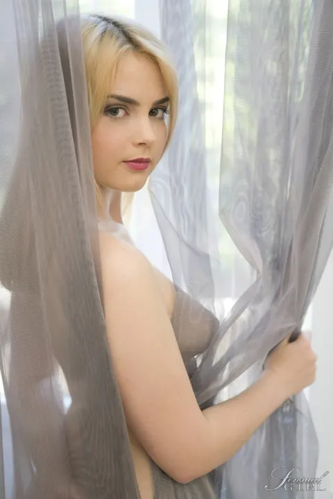 Lolly Small: European Blonde Sheds Her Lingerie and Drapes a Sheer Curtain – photo 9 of 10