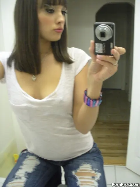 Nadia Aria: Busty Latina Undresses in the Bathroom Mirror for Selfies – photo 2 of 16