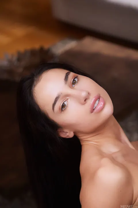 Kama Oxi: Ukrainian Brunette Strips Nude and Spreads Her Shaved Pussy Wide – photo 15 of 21